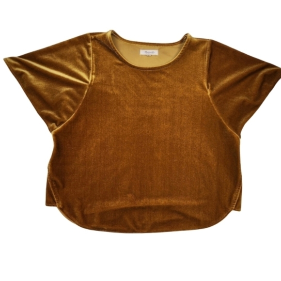 Madewell Mustard Yellow Velvet Short Sleeve Top Size XS - Picture 1 of 7
